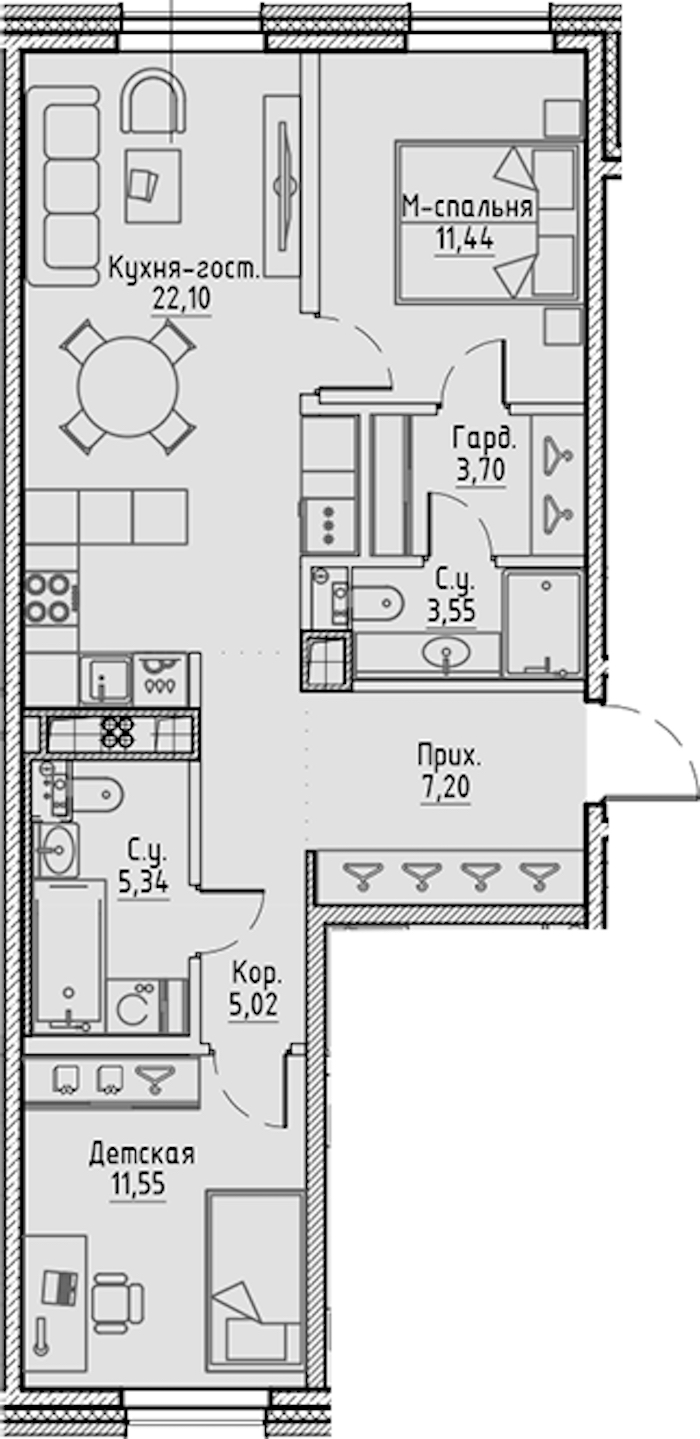 2-комнатная квартира 69.9 м², 6/10 эт., ЖК «LEGENDA Сампсониевский 32»